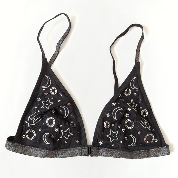 Victoria's Secret Other - Victoria's Secret Sun Moon Stars Bra Small Black Bling Sequin Astrology Bralette